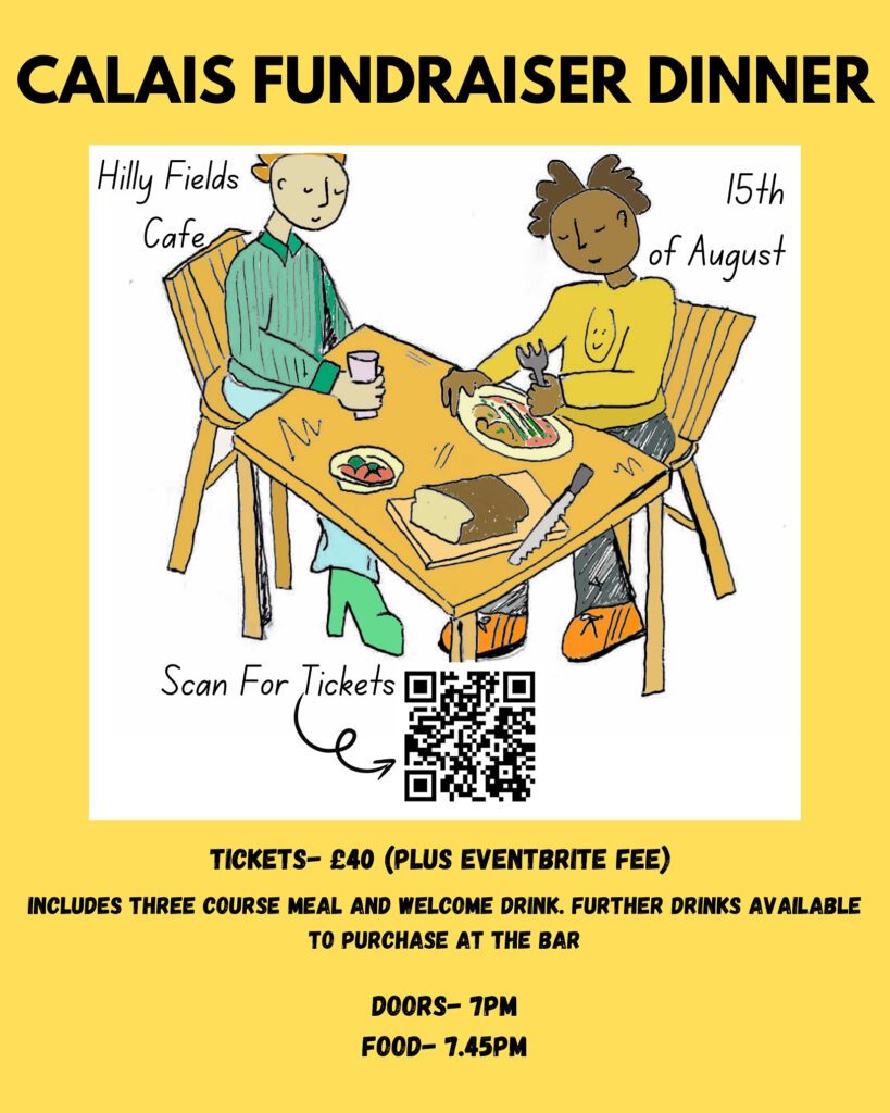 Calais fundraiser dinner Hilly Fields Cafe poster