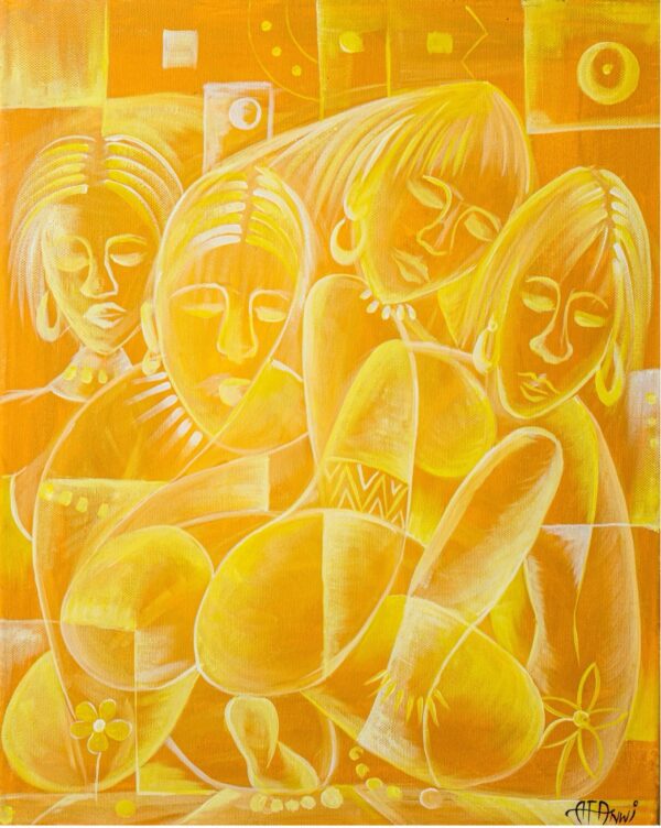 A yellow painting of women