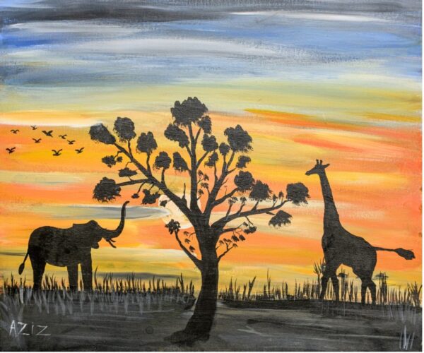 Untitled painting of giraffes