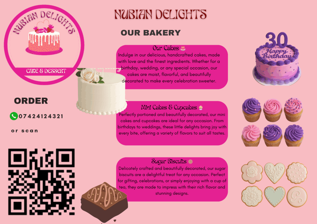 Nubian Delights menu list advert