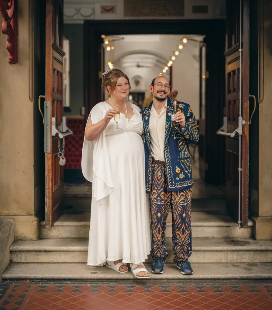 Bride and Groom outside a wedding venue