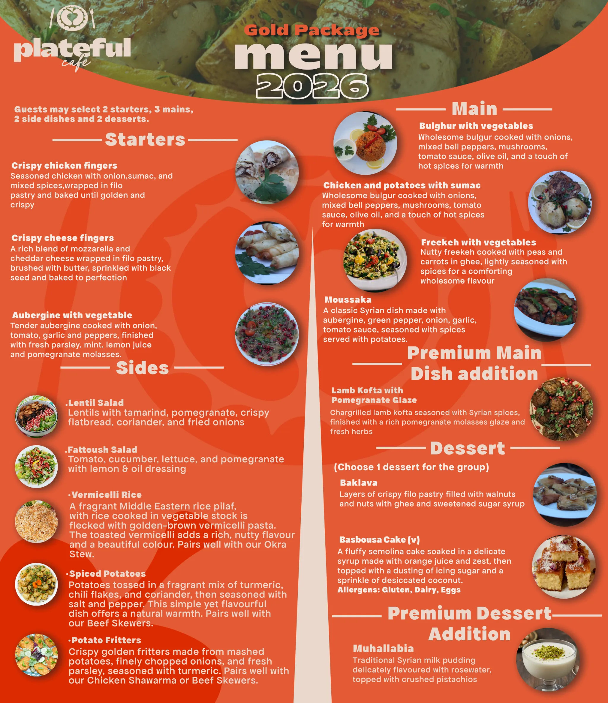 Plateful Cafe Gold Package Menu