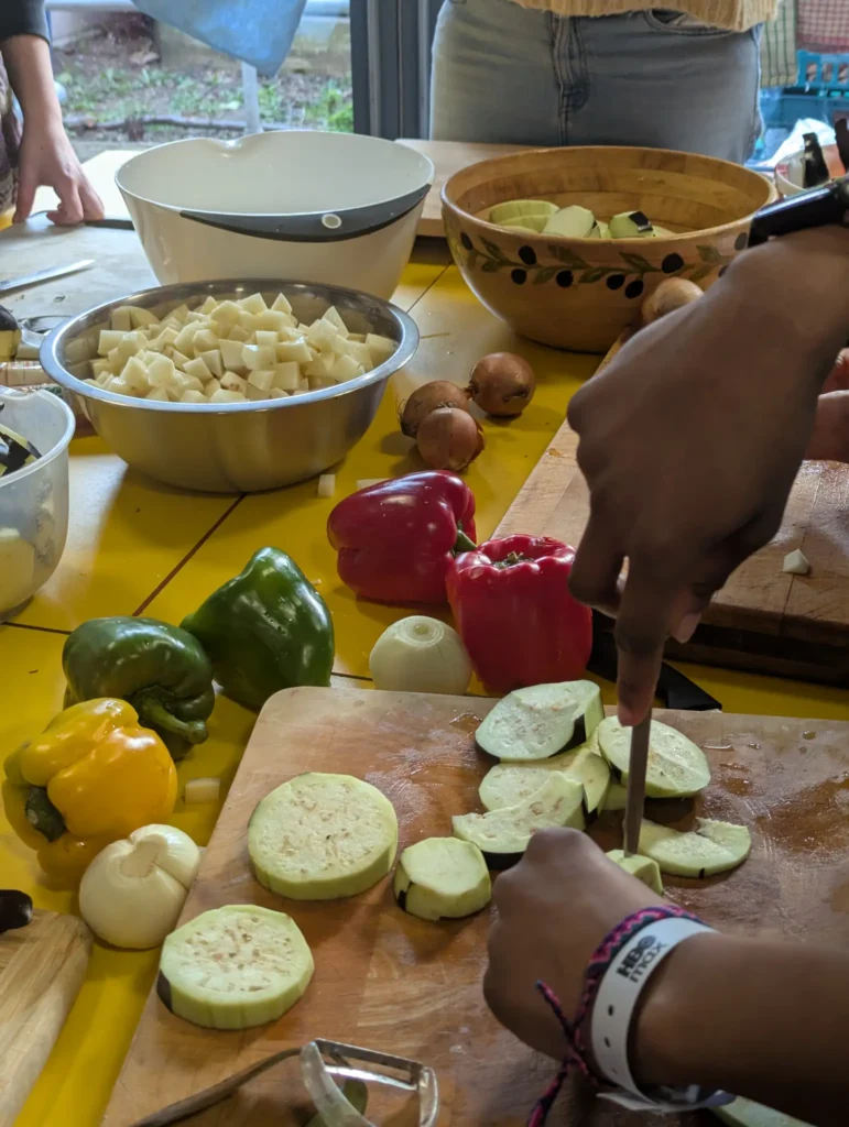 Plateful Cafe cooking class hands chopping vegetables