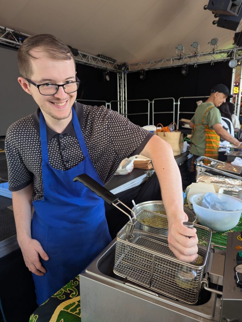 Our chef frying falafel